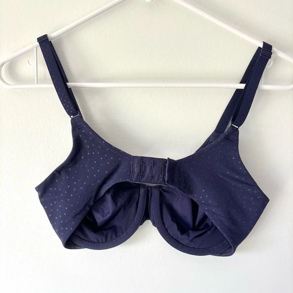 Wacoal Back Appeal Underwire Bra Size 32D Navy Blue Polkadots